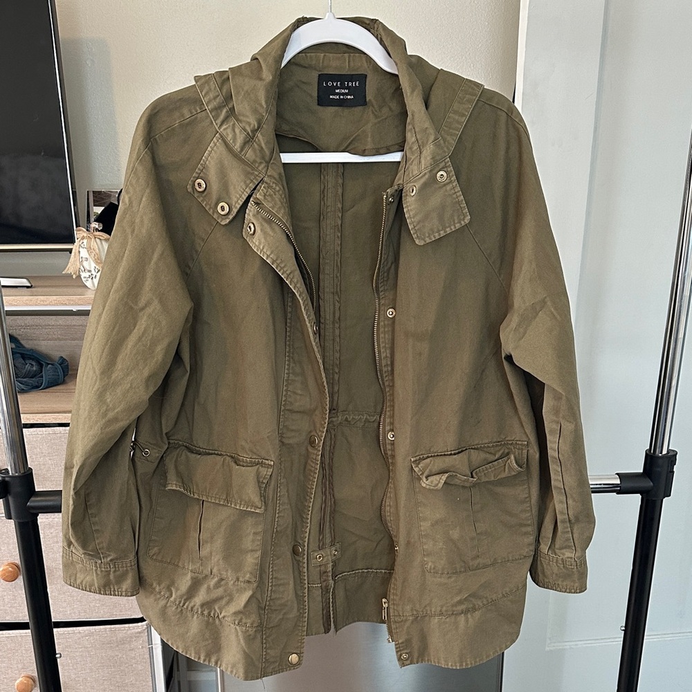 Love Tree Khaki Hooded Jacket